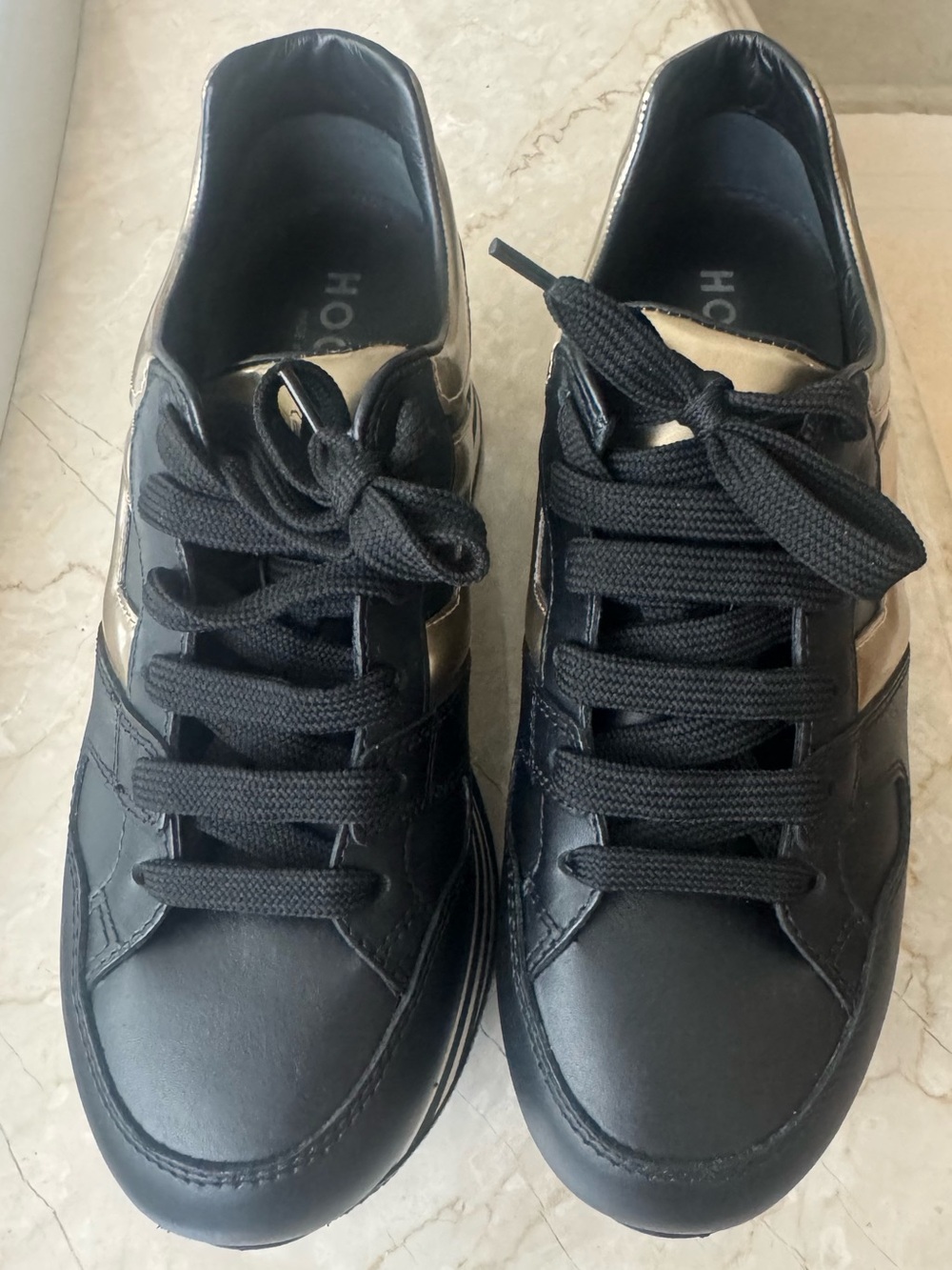 Hogan Black Sneakers with Gold Accent